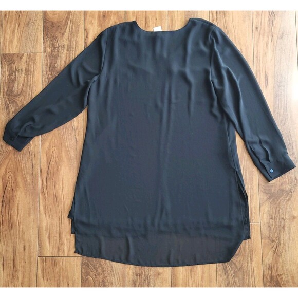 Chicos Womens Long Tunic Top Size 2 Black 3/4 Sleeves Slit Front Minimalist Chic - Picture 3 of 7